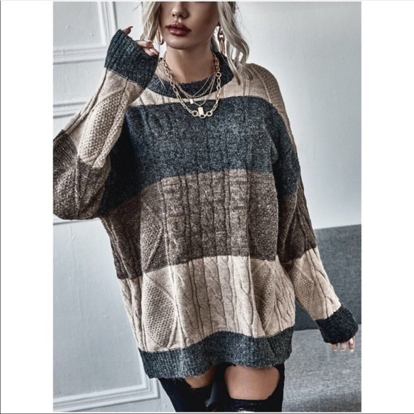 💃🏻 ♥️LAST ONE ♥️ANDREA Color block stripe cable knit sweater - Picture 5 of 8